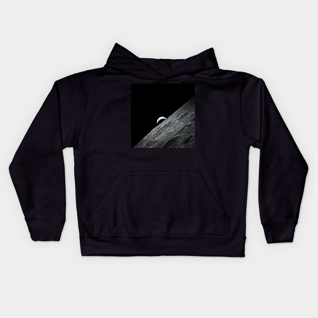 Earth Crescent Planet rises above the Moon horizon Kids Hoodie by Brasilia Catholic